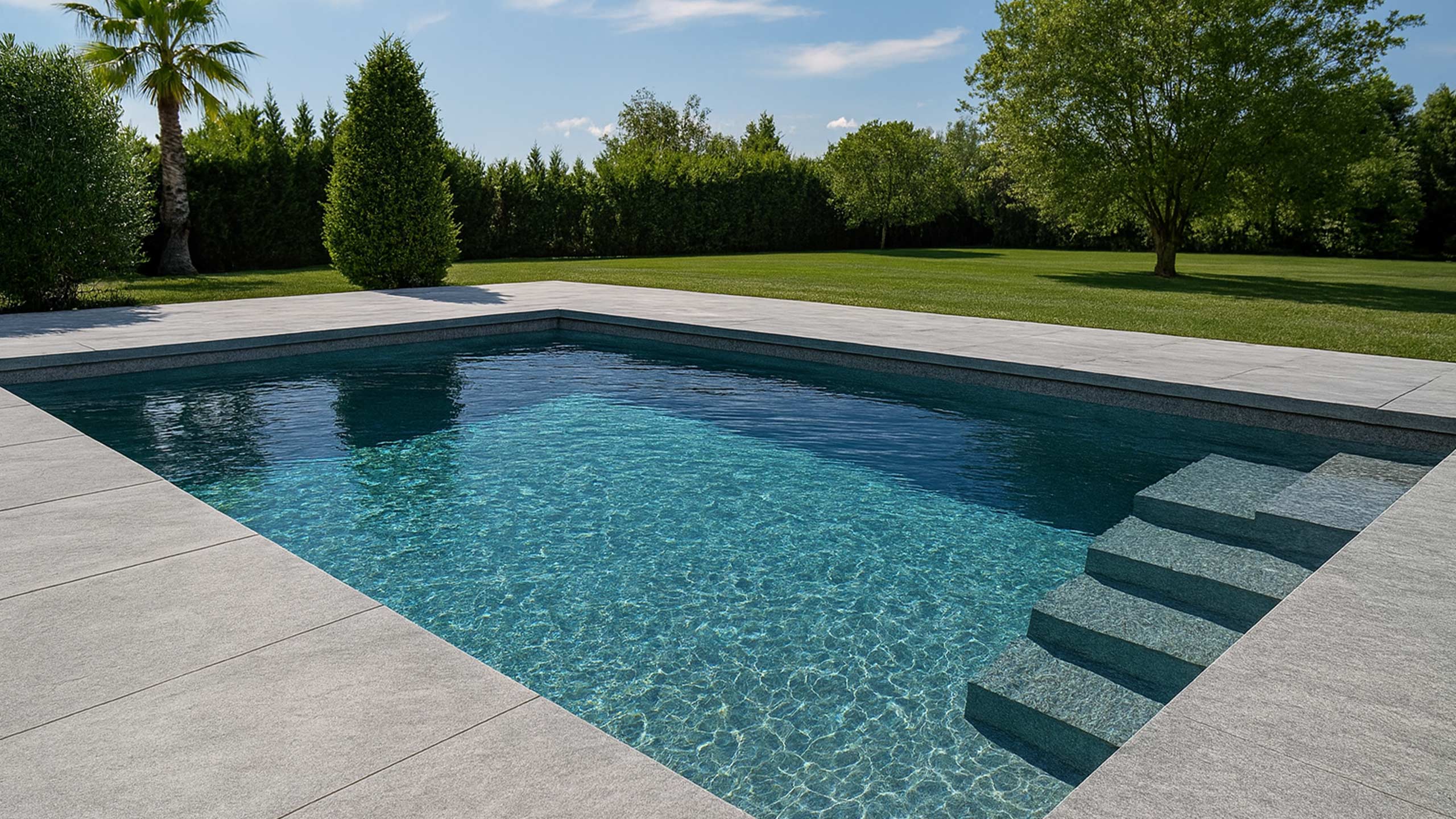 AQUAFOLIA Pool mit RENOLIT ALKORPLAN TOUCH Prestige Poolfolie – moderner Designpool mit dunkler, vulkangestein-inspirierter 2 mm Premium-Poolfolie, rutschfester 3D-Oberfläche und eleganter Tiefenwirkung
