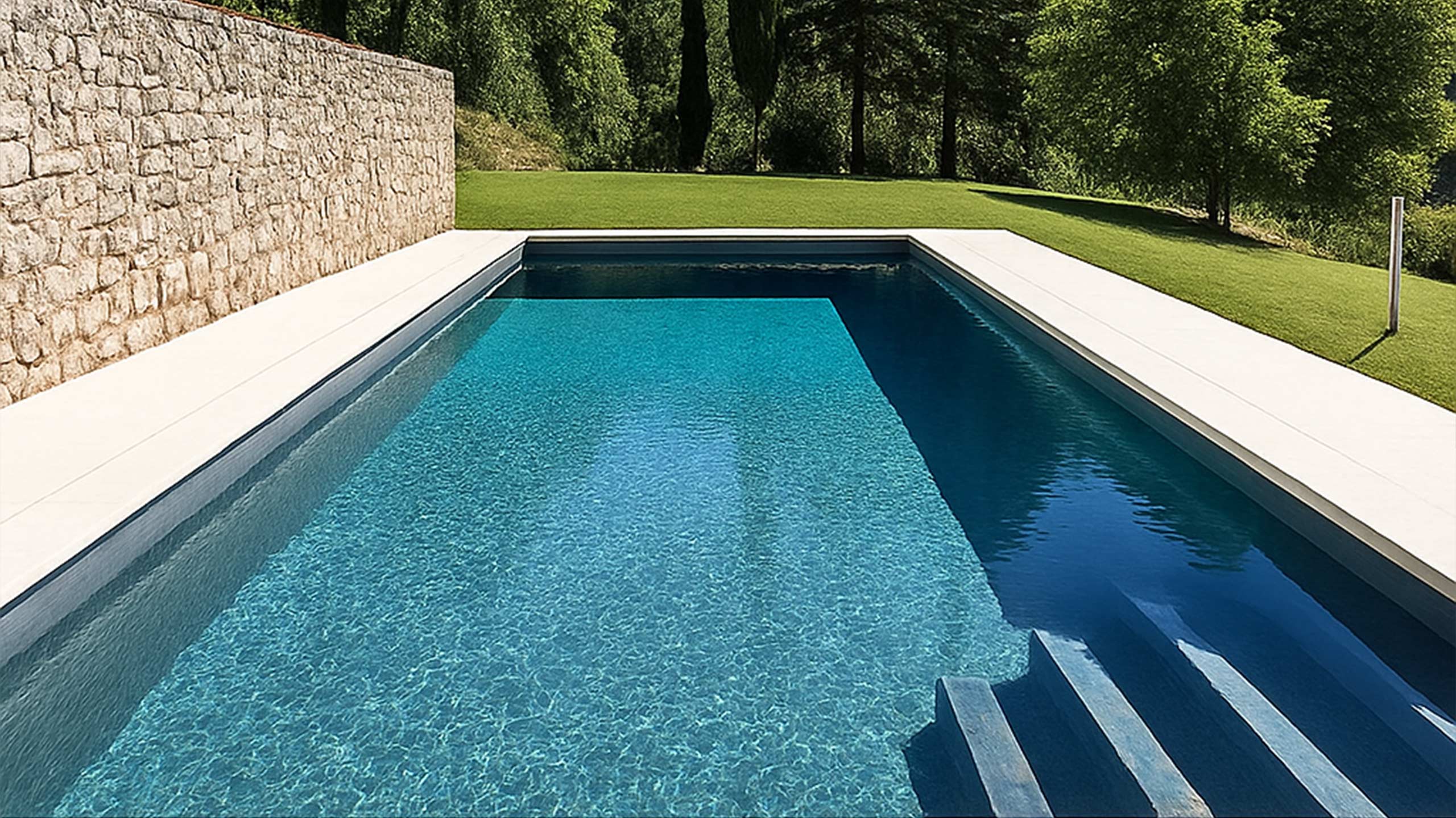 AQUAFOLIA Pool mit RENOLIT ALKORPLAN TOUCH Prestige Poolfolie – minimalistischer Designpool mit dunkler, vulkangestein-inspirierter 2 mm Poolfolie, rutschfester 3D-Struktur und intensiver Tiefenwirkung