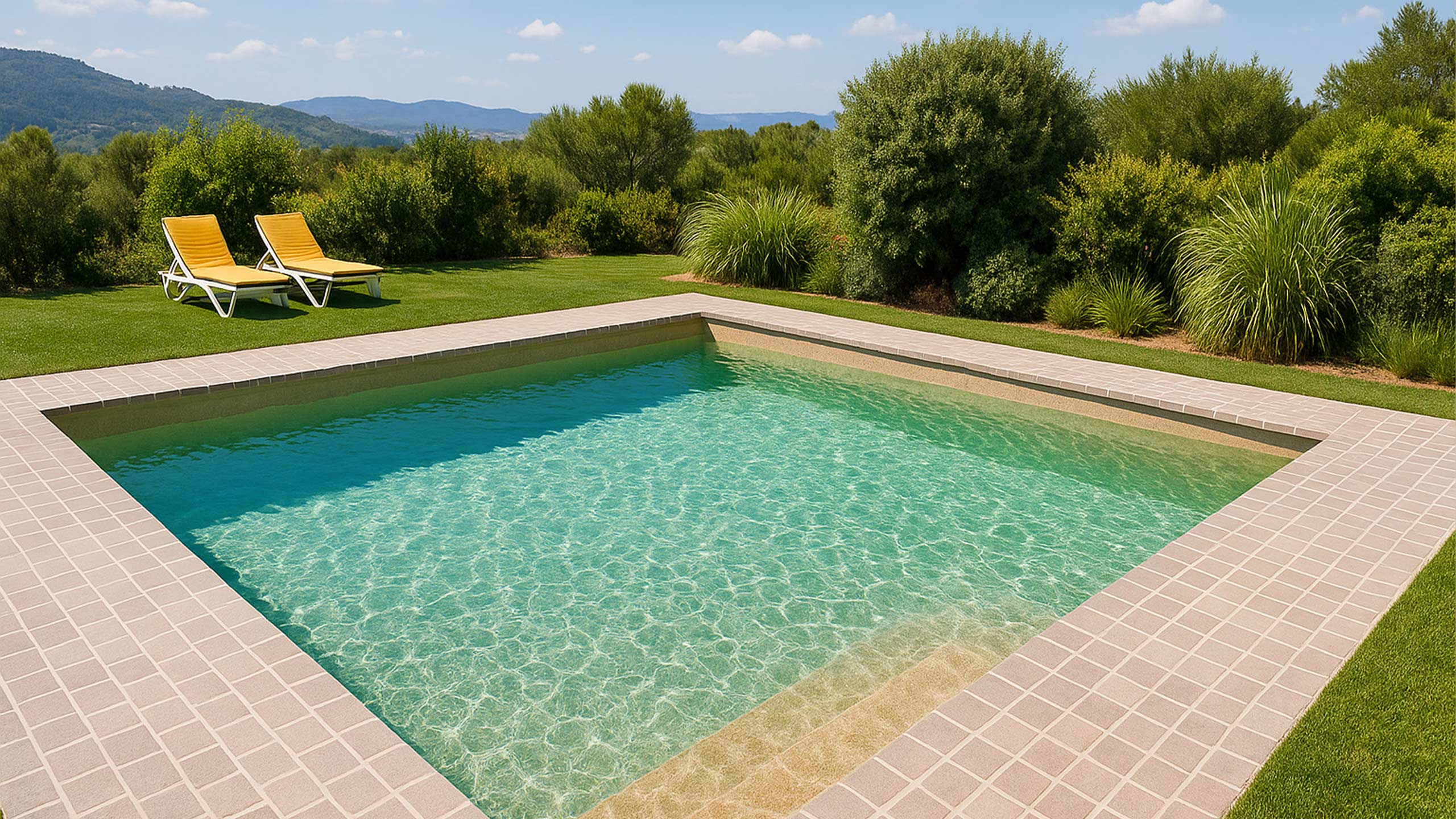 RENOLIT ALKORPLAN TOUCH Sublime Poolfolie von AQUAFOLIA – travertin-inspirierte Steinoptik mit warmen Naturtönen, 2 mm starke rutschfeste 3D-Poolfolie für elegante Pools in naturnahen Landschaften