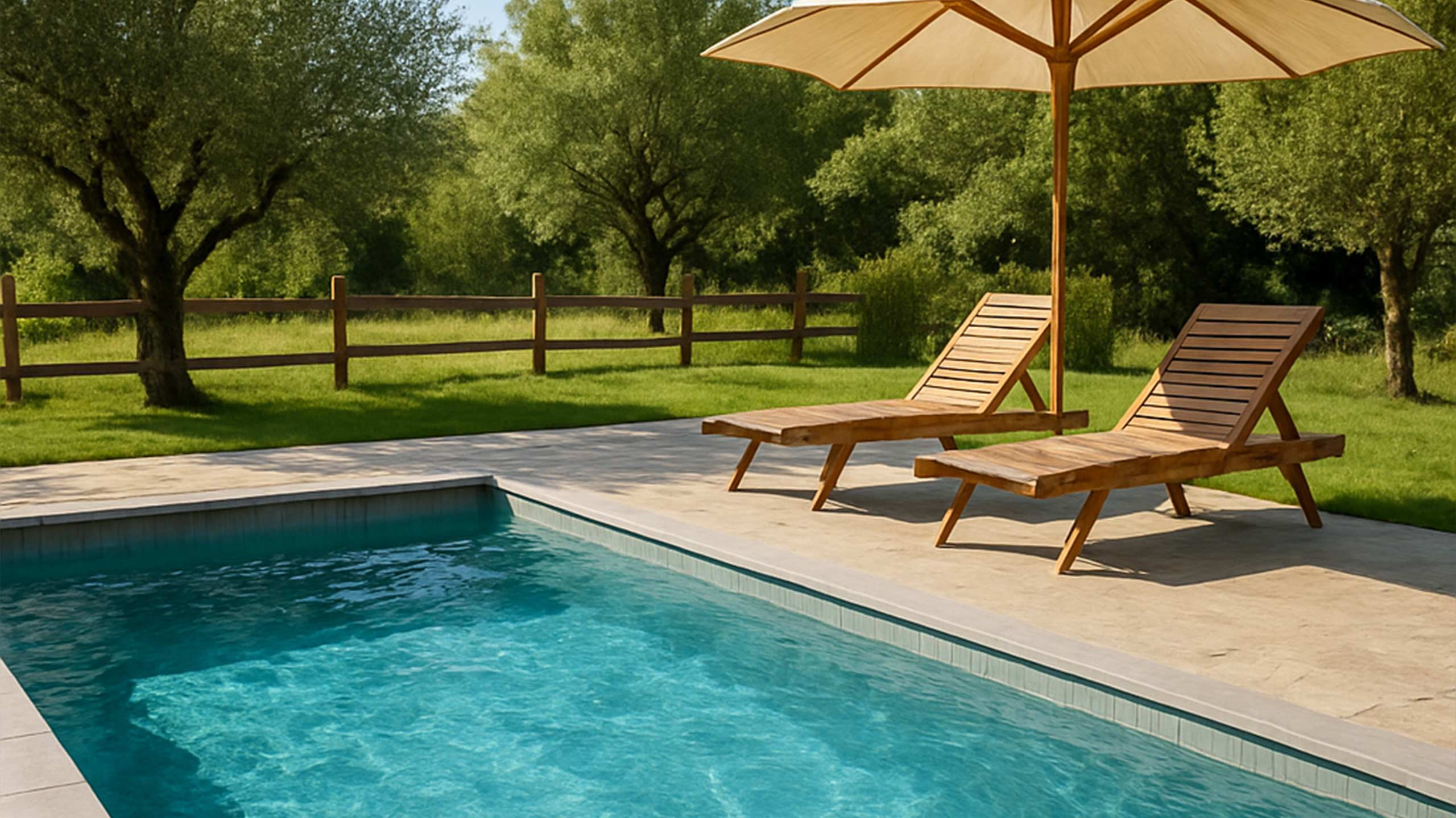 Modernes Pooldesign mit VOGUE Urban Poolfolie von Aquafolia in natürlicher Umgebung und klarer Linienführung